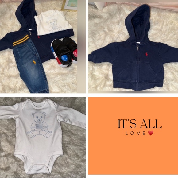 RALPH LAUREN POLO Bundle: Blue jeans, White & light blue onesie shirt& jacket. - Picture 2 of 9